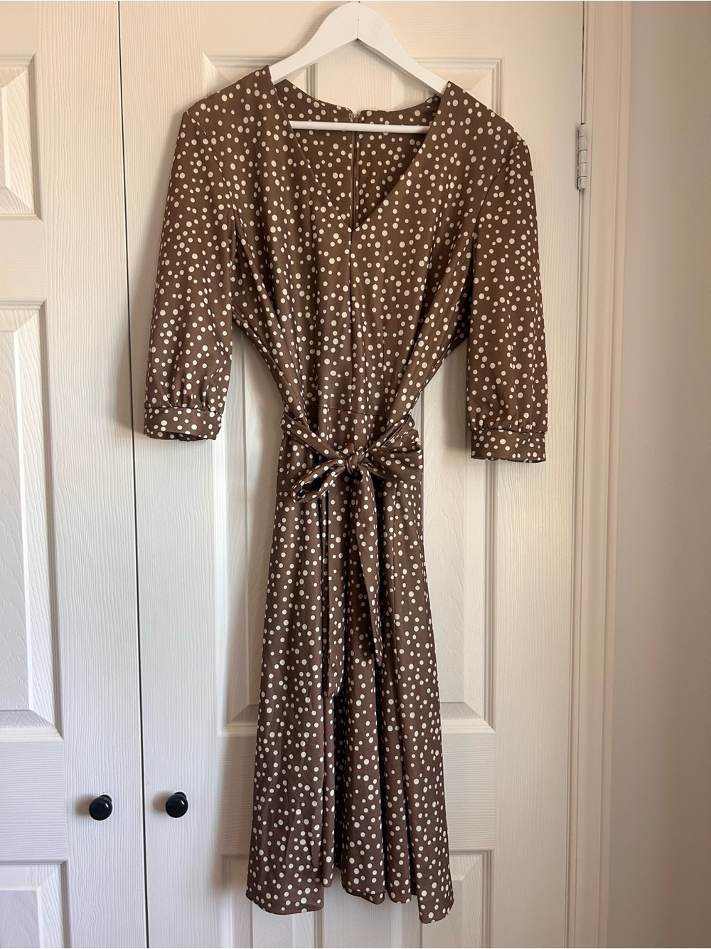 Handmade 90’s Polka Dot Brown Wrap Dress with Tie Waist
